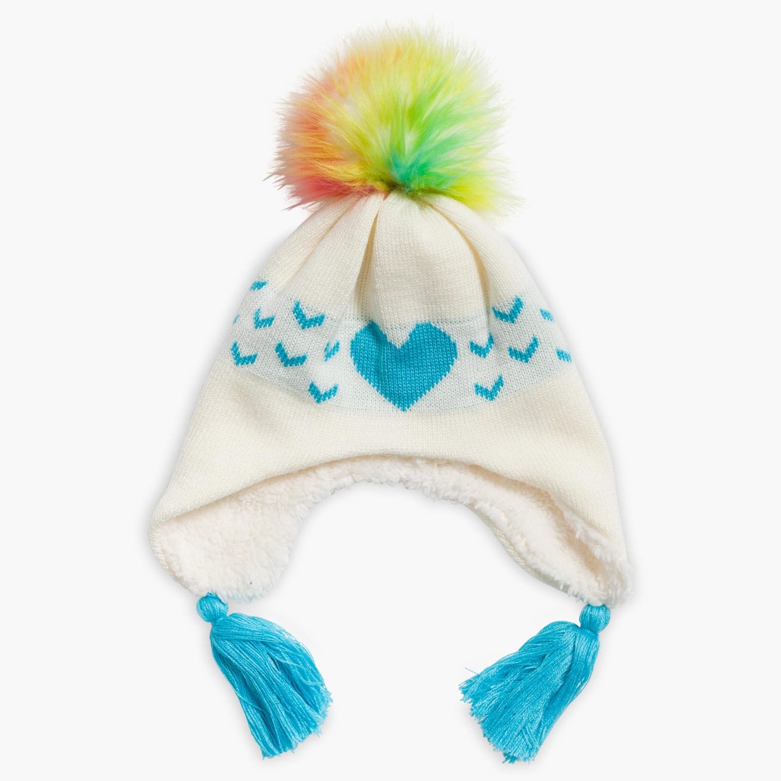 Turtle Fur Toddler Sophie Earflap Pom Beanie, Turquoise