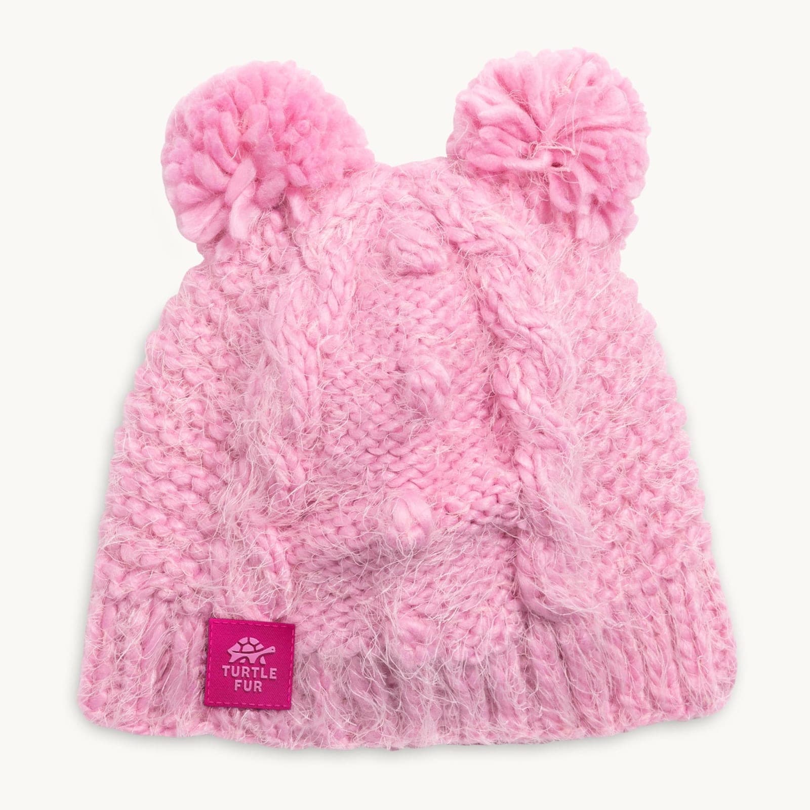 Turtle Fur Kids' Fluff Balls Double Pom Beanie, Bubble Gum